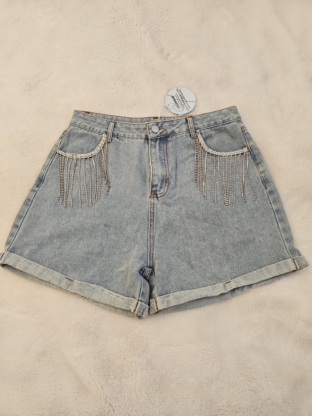 New Cloud Ten Like A Rock Star Rhinestone Tassel Denim Shorts Size Large